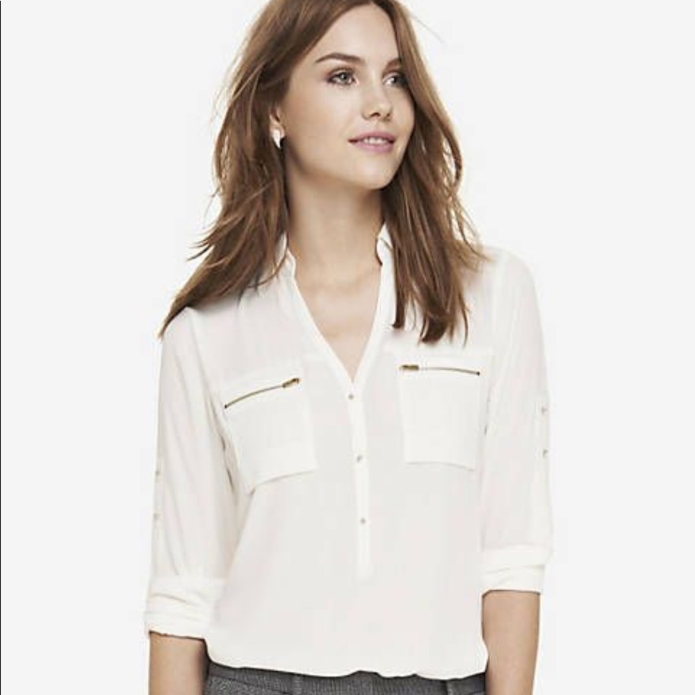 Express ~ Ivory Zip Pocket Half Placket Top